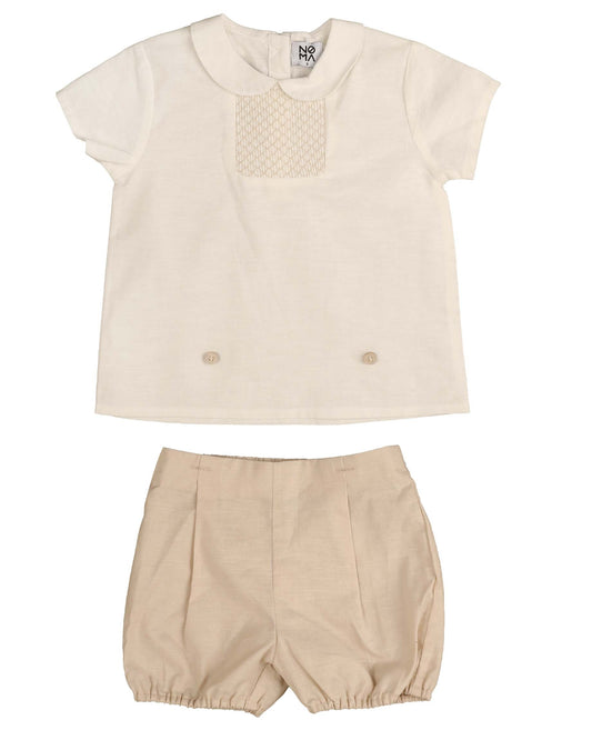 NOMA BEIGE SMOCKED BIB SET