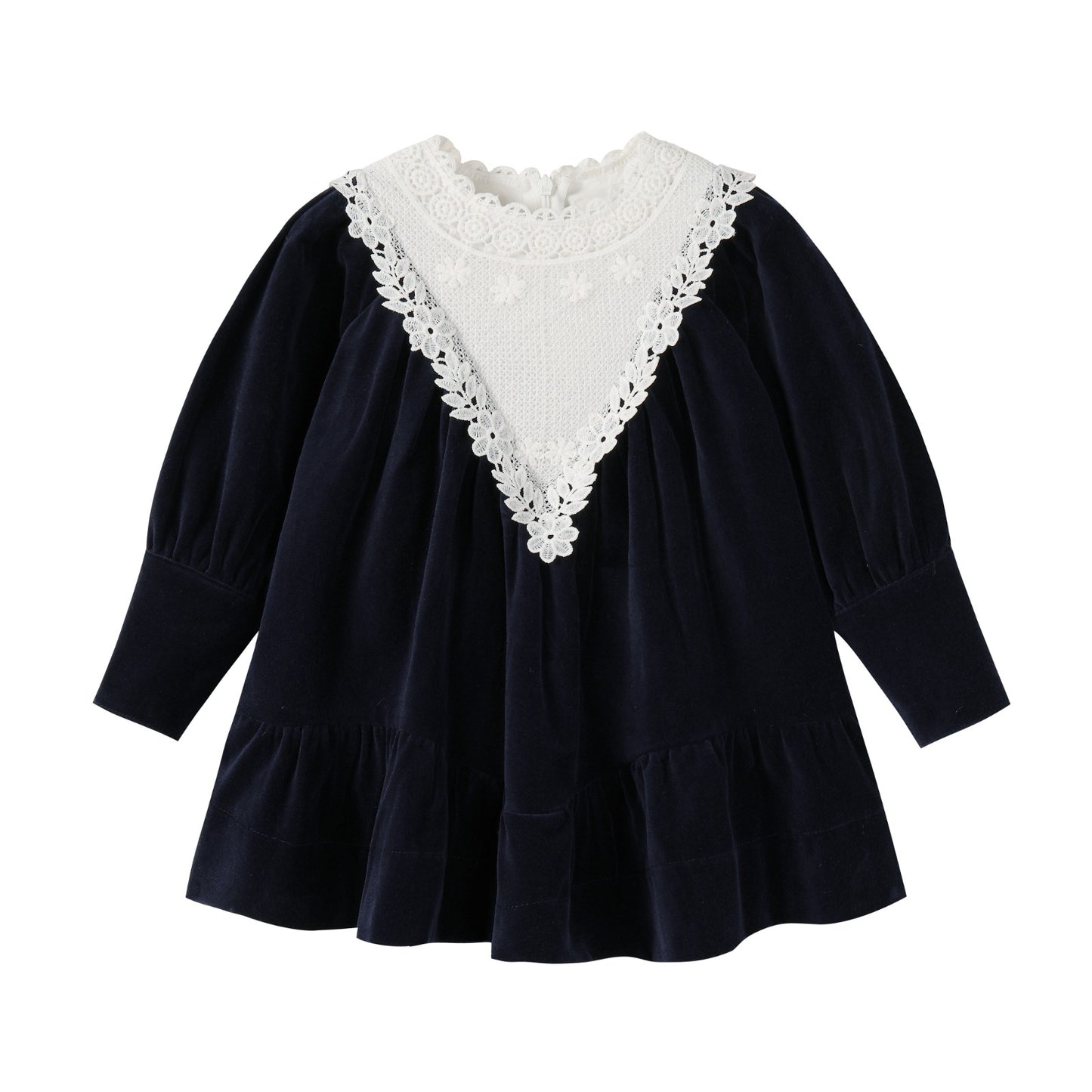 NOUNELLE NAVY  VELVET LACE TRIM DRESS