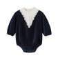 NOUNELLE NAVY VELOUR LACE TRIM ROMPER