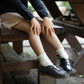 TANNERY & CO NAVY LEATHER BUTTON SHOE