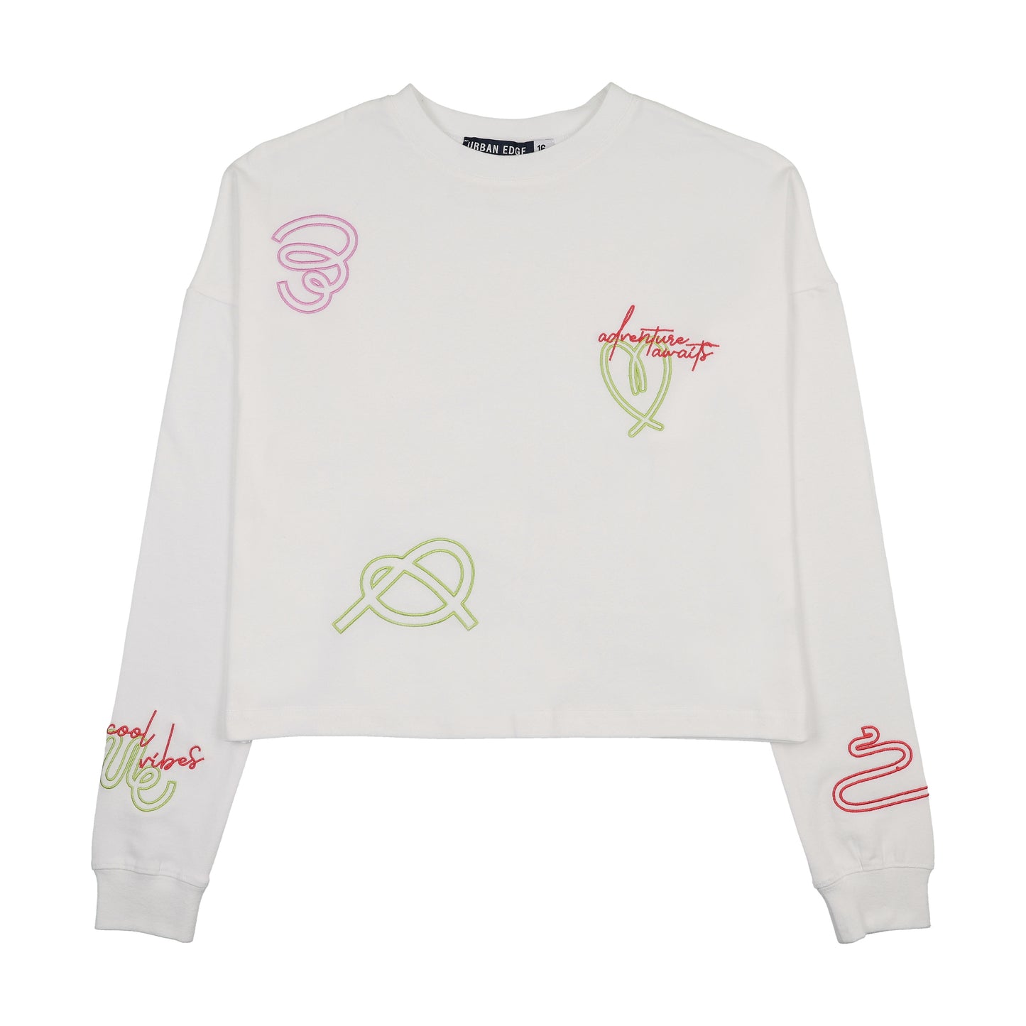 URBAN EDGE  WHITE NEON EMBROIDERED TSHIRT [FINAL SALE]