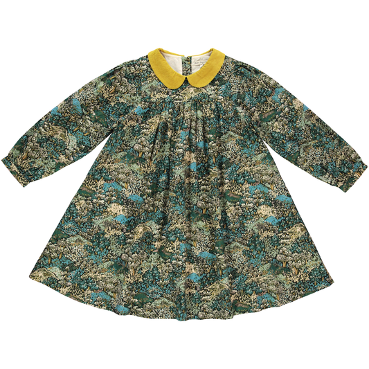 BEBE ORGANIC BLUE/GREEN LIBERTY PRINT COLLAR DRESS