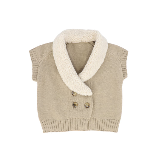 LE BOURDON OATMEAL KNIT SHERPA VEST
