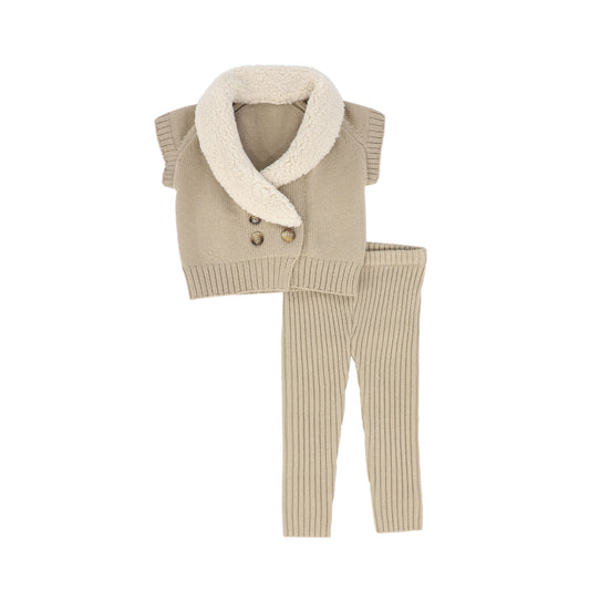 LE BOURDON OATMEAL KNIT SHERPA VEST SET
