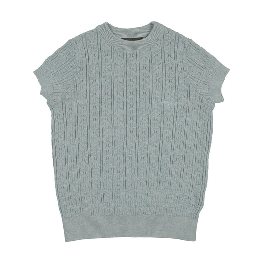 SWEET THREADS LIGHT BLUE CABLE KNIT SWEATER
