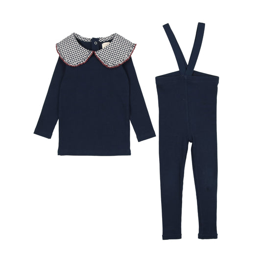 LIL LEGS NAVY PLAID COLLAR SUSPENDER LEGGING SET [FINAL SALE]