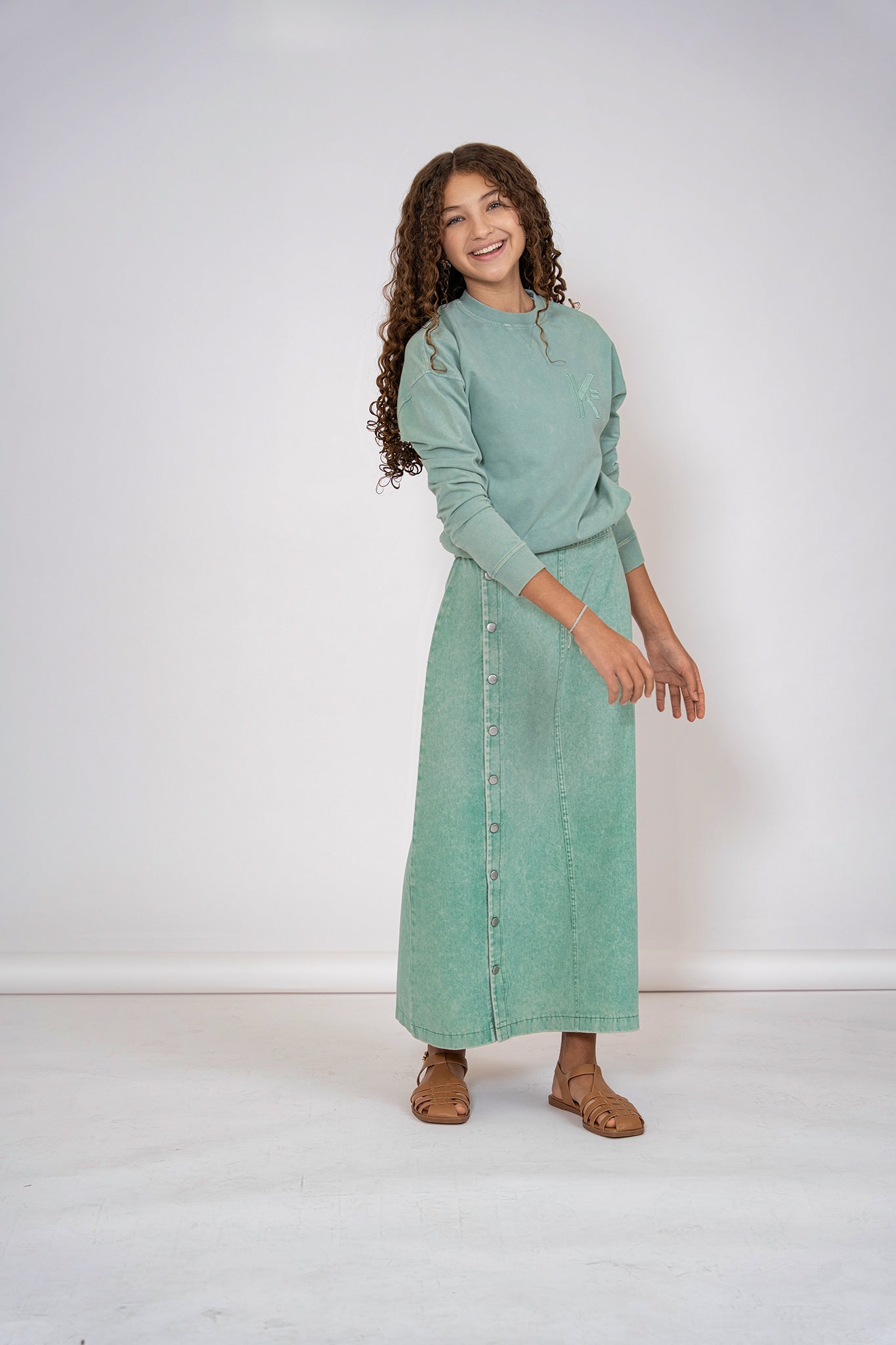 KIX MINT SIDE BUTTON MIDI SKIRT