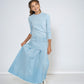 KIX LIGHT BLUE DENIM FRINGE HEM PLEAT SKIRT