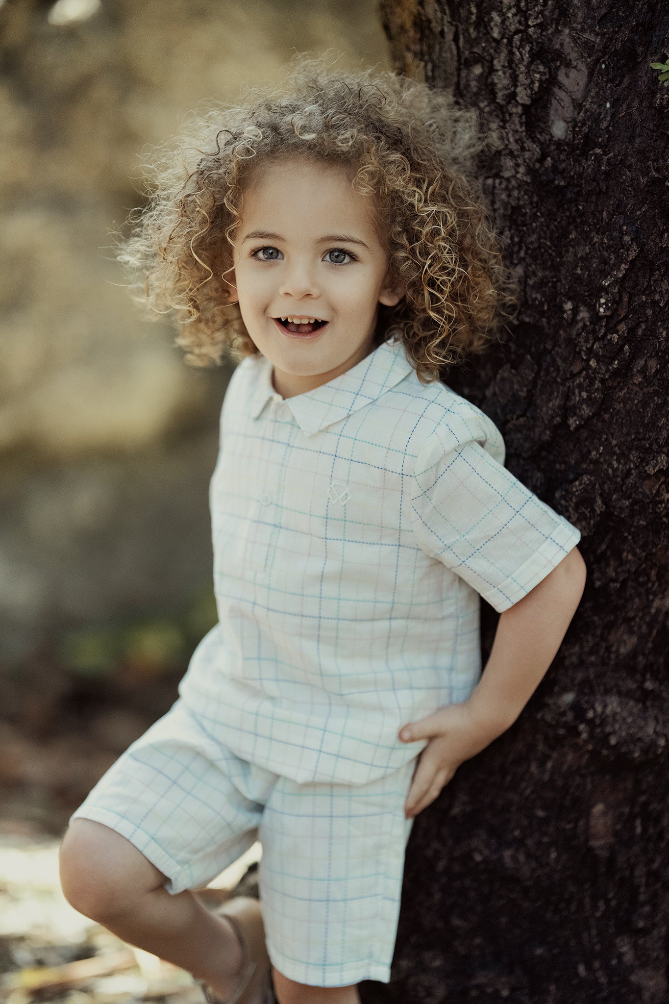 MANN IVORY/MULTI COLOR PLAID COLLAR SHIRT SET