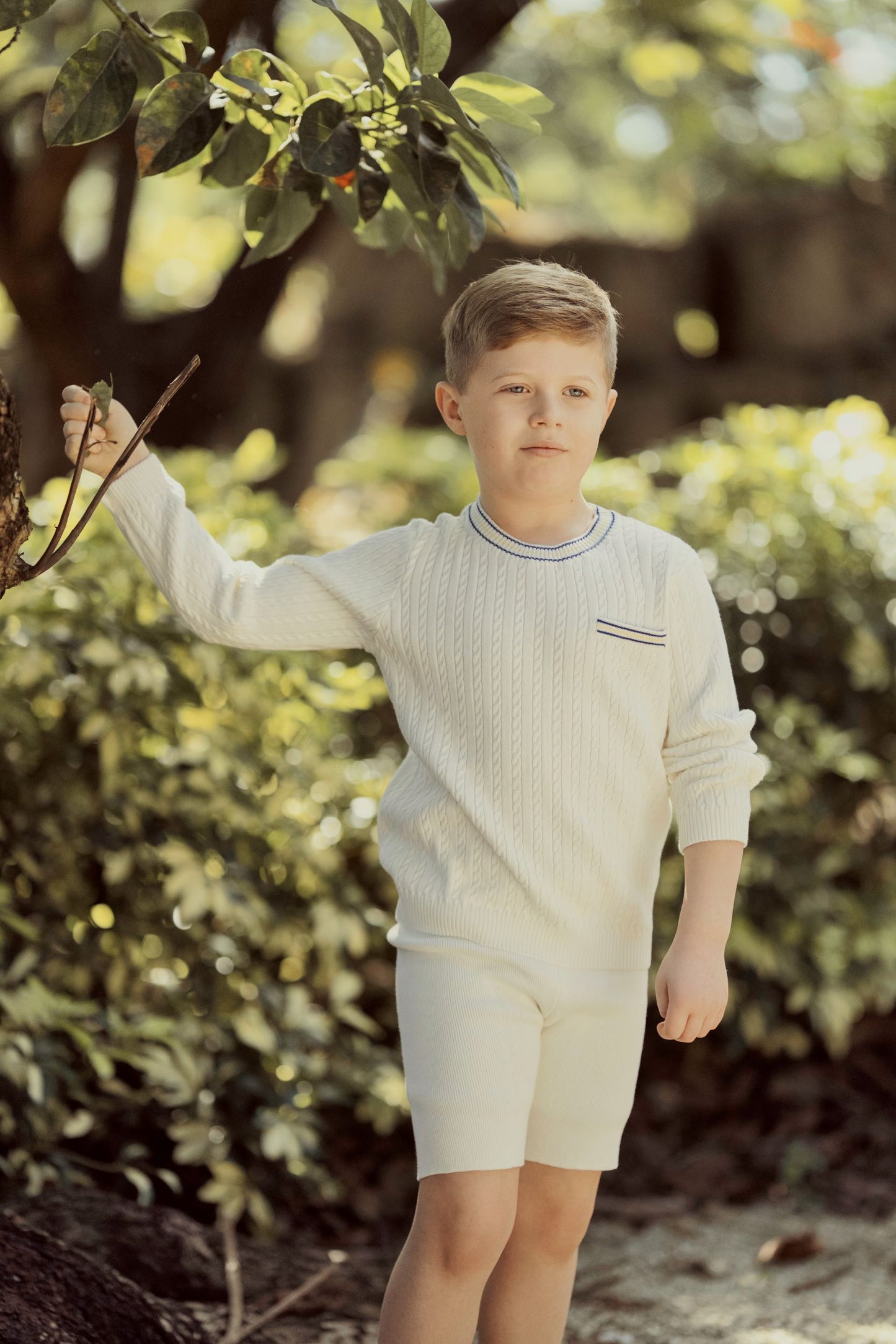 MANN IVORY BRAIDED KNIT TRIM SWEATER