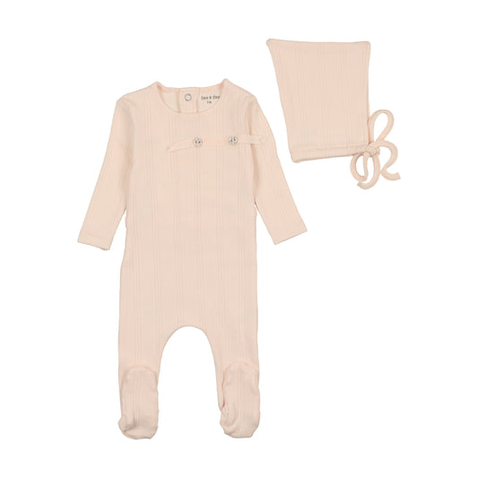 BEE & DEE PINK POINTELLE FOOTIE + BONNET