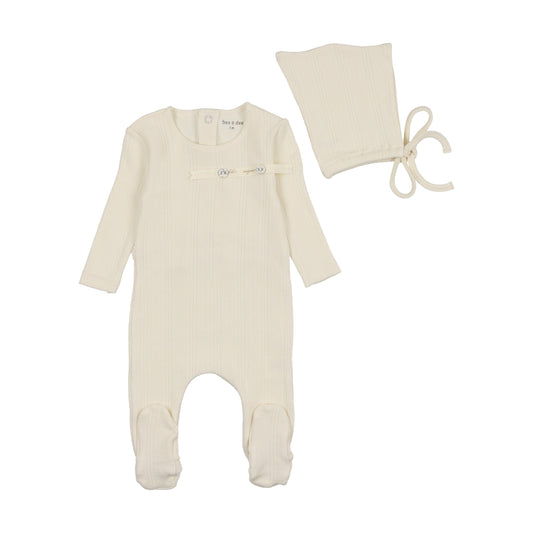 BEE & DEE BEIGE POINTELLE FOOTIE + BONNET