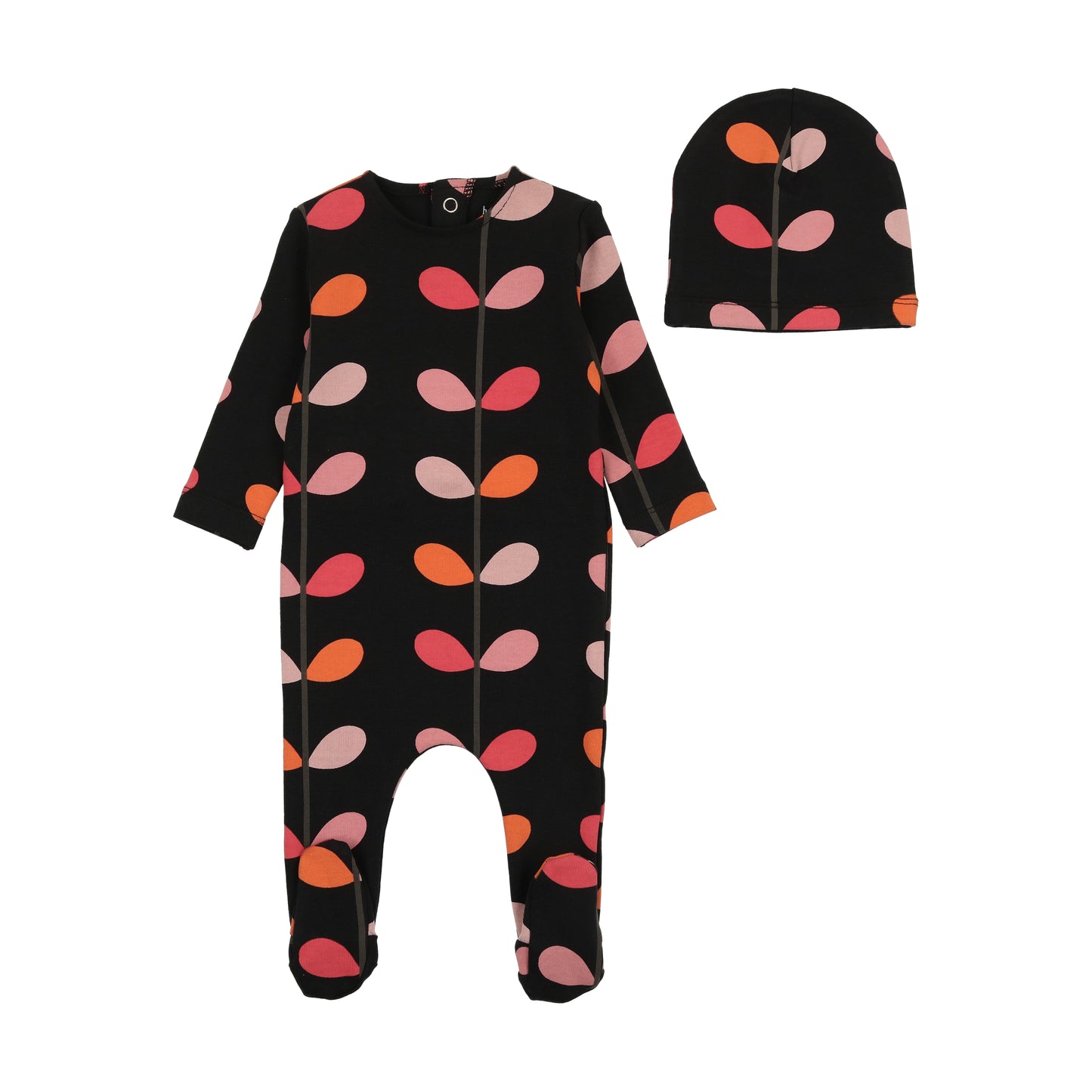 BEE & DEE BLACK/PINK ORGANIC PRINTED FOOTIE+ BEANIE