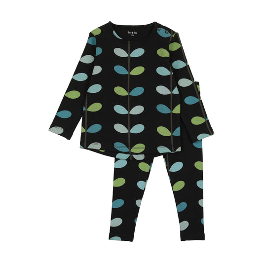 BEE & DEE BLACK/BLUE ORGANIC PRINTED PAJAMA SET