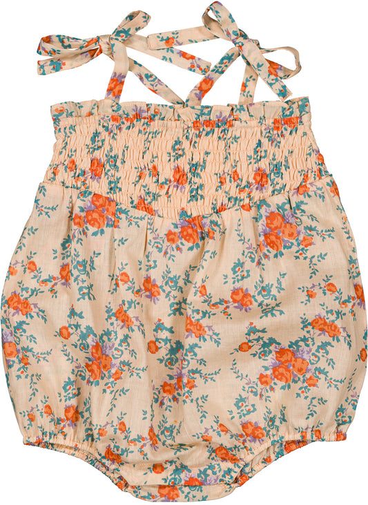 LOUIS LOUISE ORANGE FLORAL SMOCKED ROMPER