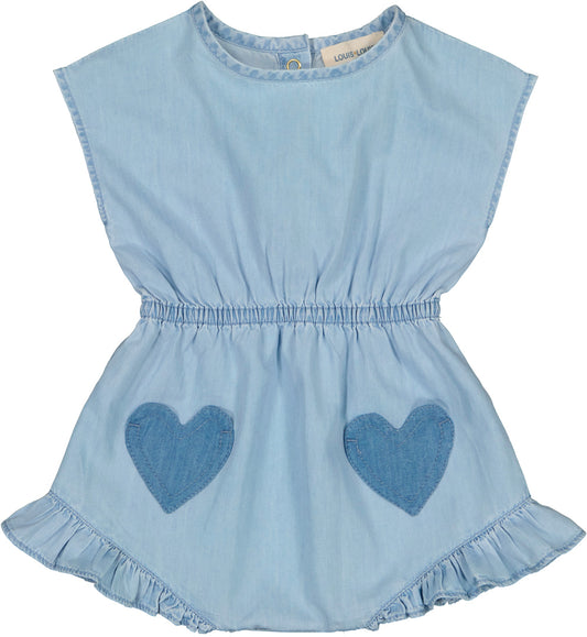 LOUIS LOUISE BLUE DENIM HEART PATCH ROMPER