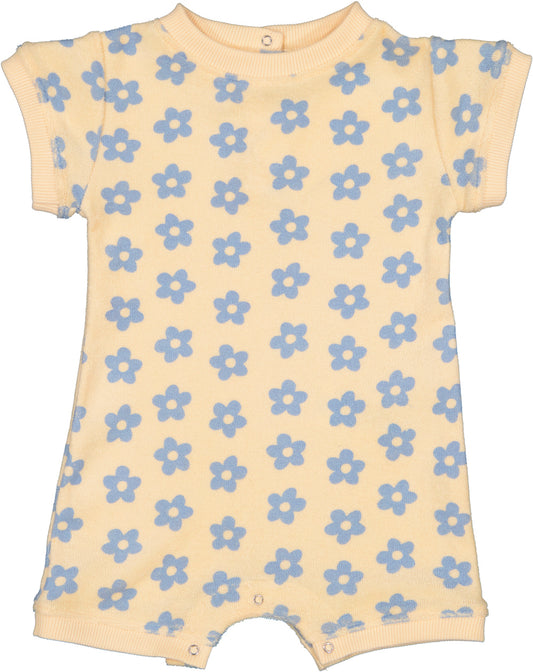 LOUIS LOUISE BEIGE/BLUE FLOWER PRINT TERRY ROMPER