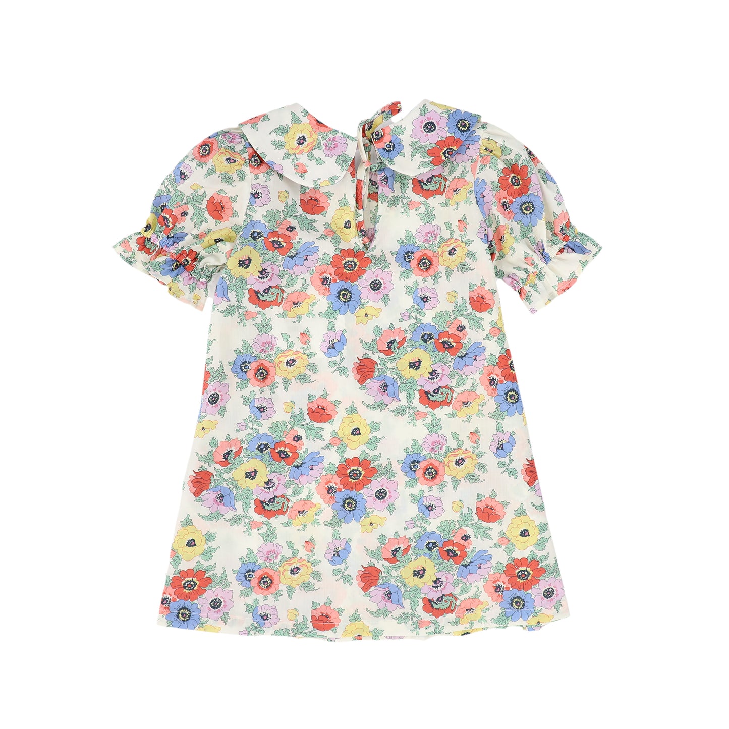 PICCOLA LUDO RED/YELLOW FLORAL PETER PAN COLLAR DRESS