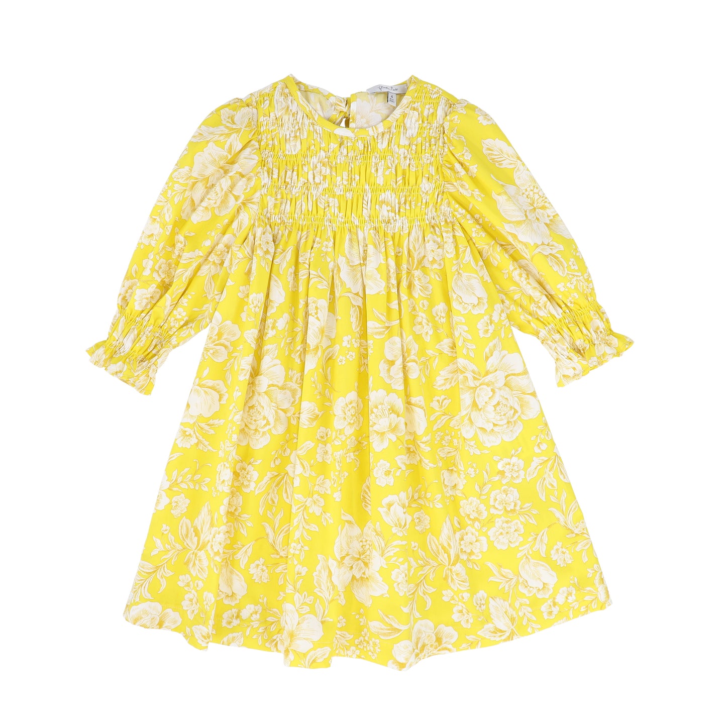 PICCOLA LUDO YELLOW/CREAM FLORAL PUFF SLEEVE DRESS