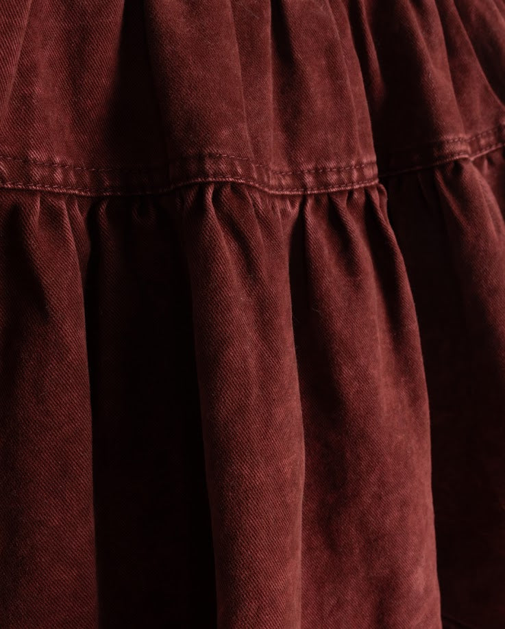 HELLO YELLOW BURGUNDY DENIM SEAM SKIRT