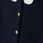 TUSTELLO NAVY POINTELLE SCALLOP COLLAR CARDIGAN