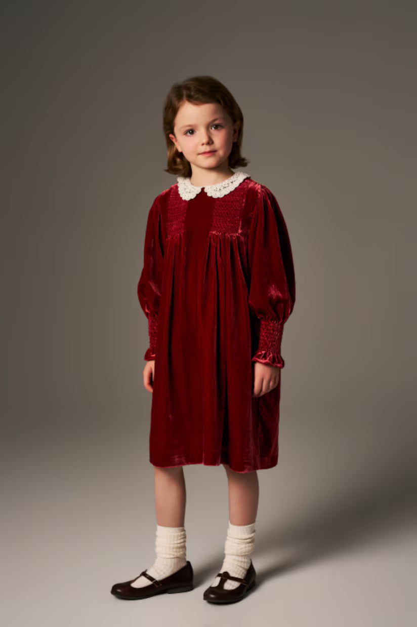 CERA UNA VOLTA RED VELVET COLLAR DRESS