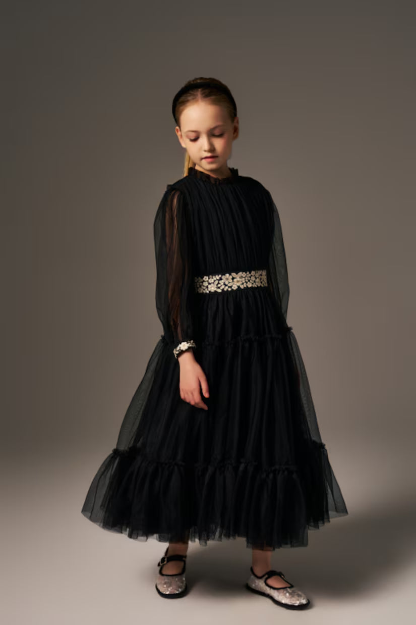 CERA UNA VOLTA BLACK TULLE TIERED DRESS