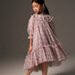 CERA UNA VOLTA PALE PINK TULLE ROSE PRINT TIERED DRESS