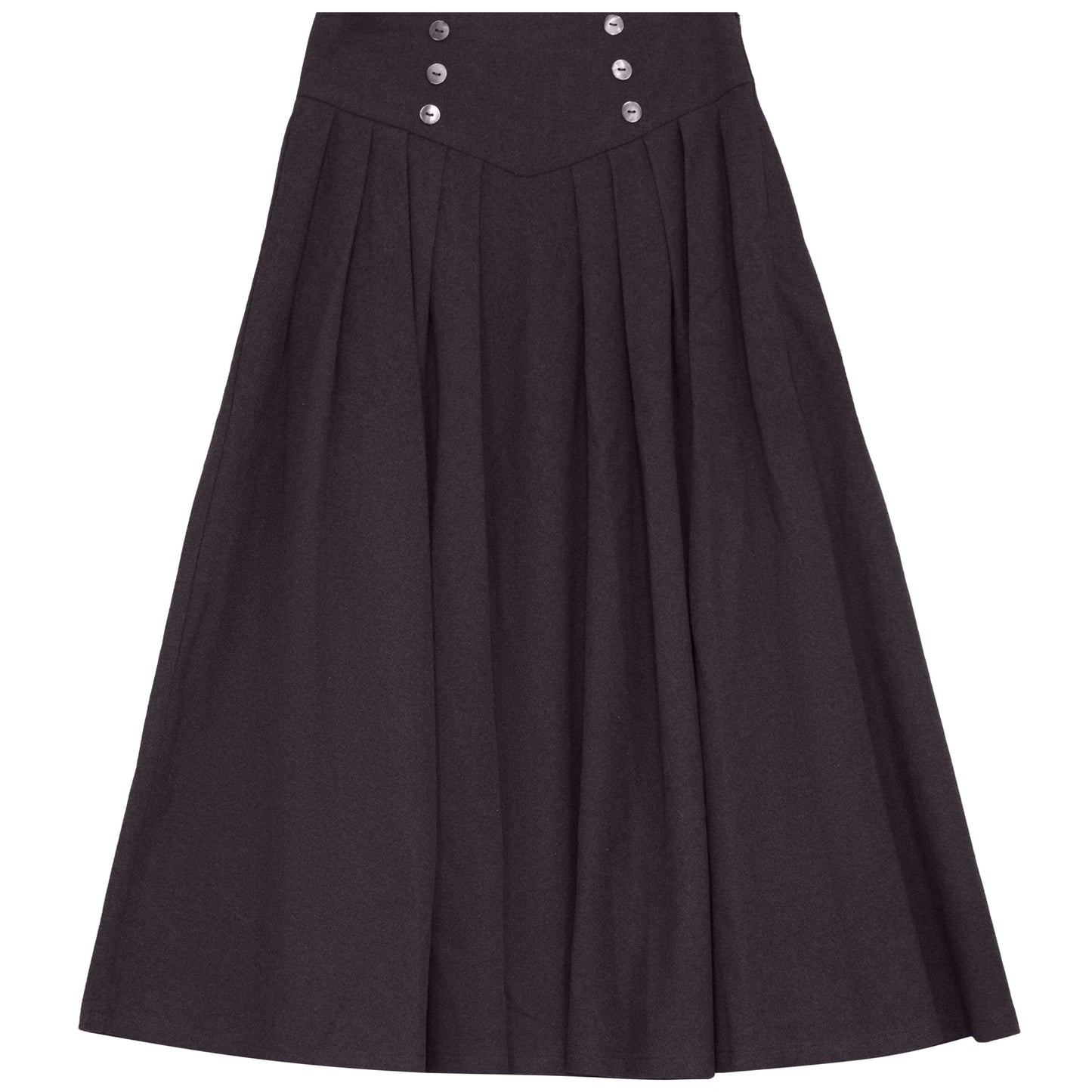 PIP + PIO BURGUNDY WOOL V YOKE BUTTON MIDI SKIRT