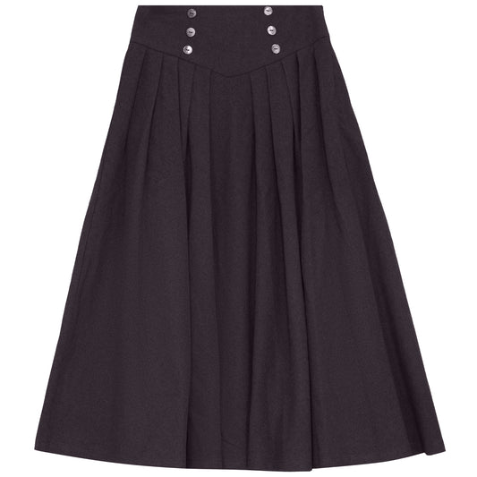 PIP + PIO BURGUNDY WOOL V YOKE BUTTON MIDI SKIRT