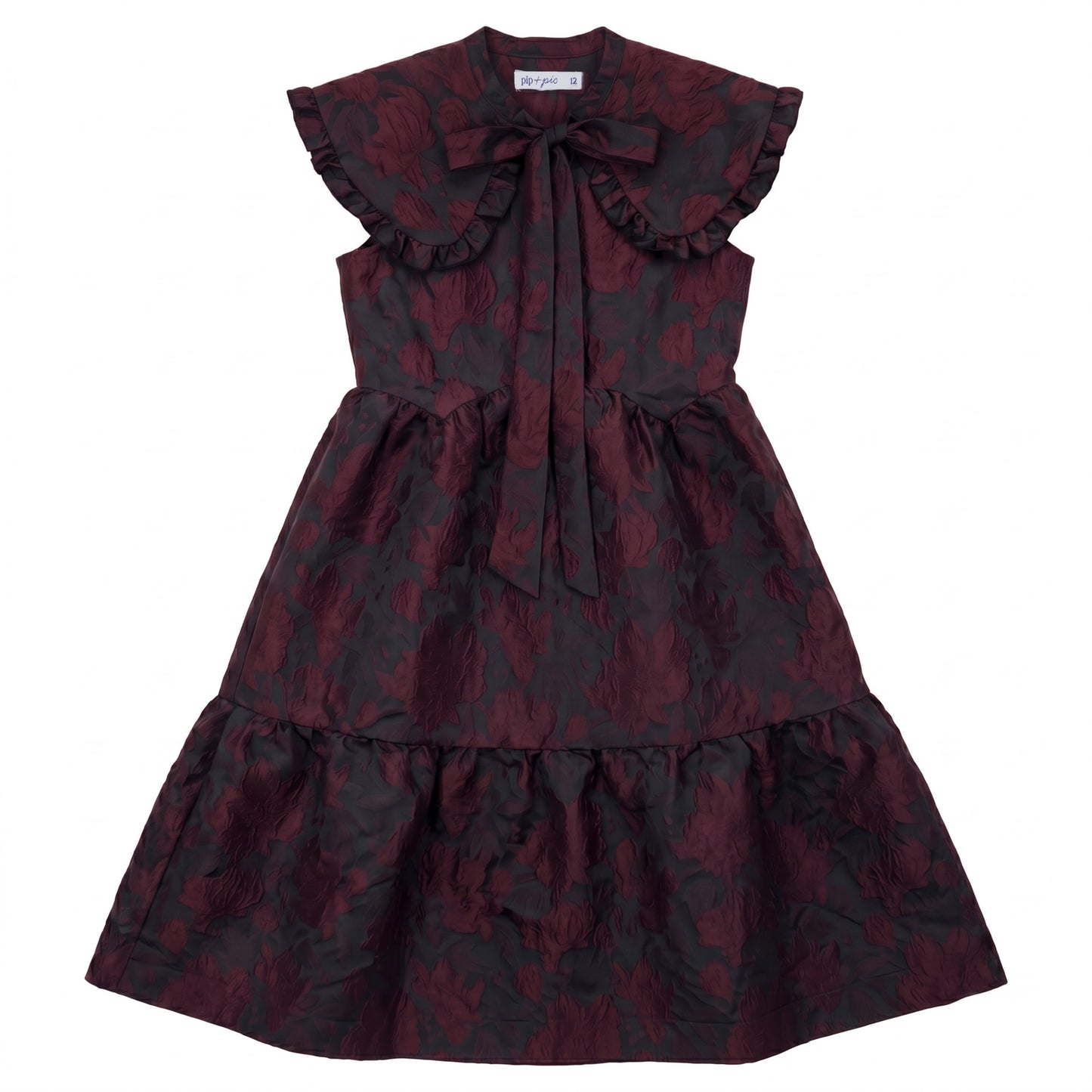 PIP + PIO BURGUNDY FLORAL BROCADE OVERSIZED COLLAR JUMPER