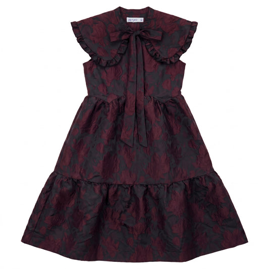 PIP + PIO BURGUNDY FLORAL BROCADE OVERSIZED COLLAR JUMPER