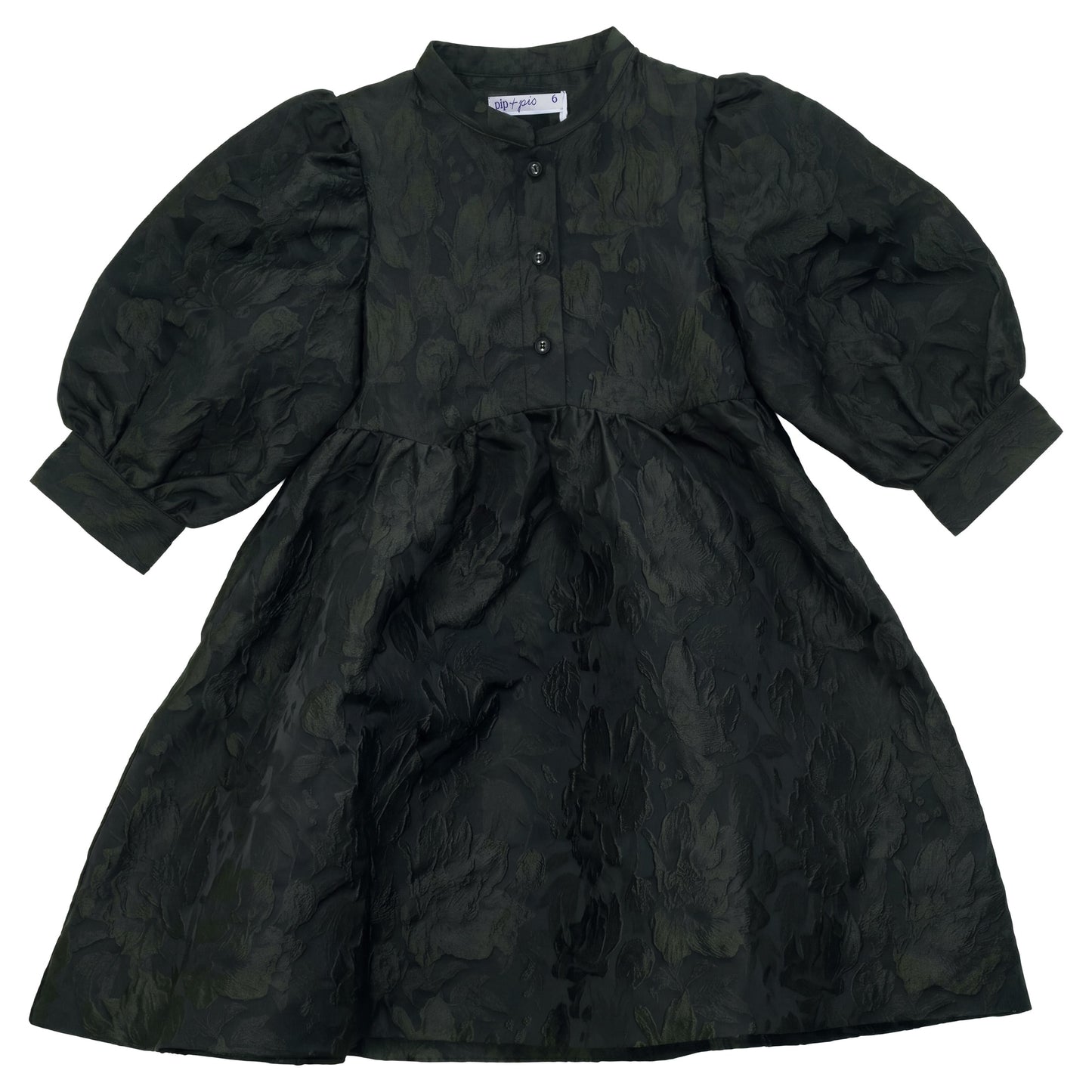 PIP + PIO GREEN FLORAL BROCADE PUFF SLEEVE DRESS