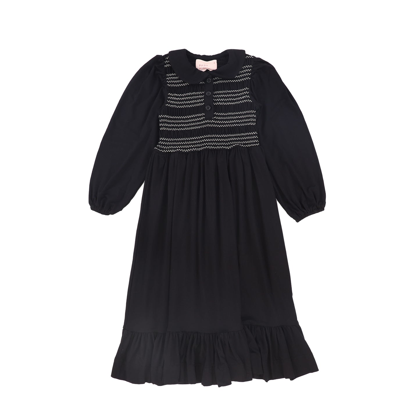 PASHMINI BLACK SMOCKED STITCHED MAXI DRESS