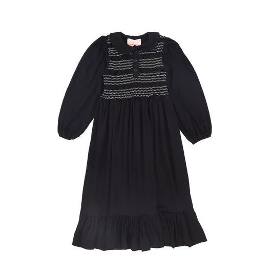 PASHMINI BLACK SMOCKED STITCHED MAXI DRESS