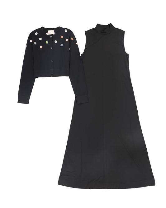 PASHMINI BLACK EMBROIDERED CARDIGAN MAXI DRESS
