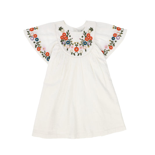 PERNILLE WHITE EMBROIDERED FLORAL TRIM DRESS