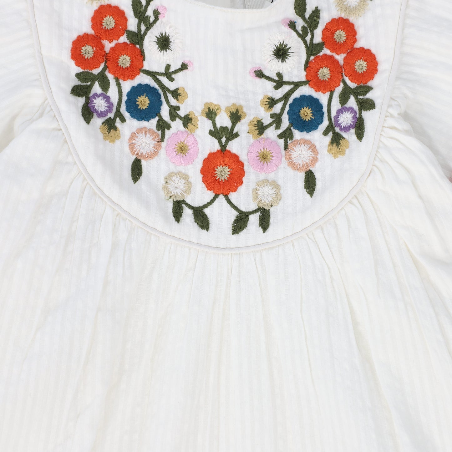 PERNILLE WHITE EMBROIDERED FLORAL TRIM DRESS