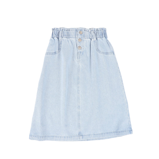 ANALOGIE LIGHT BLUE DENIM WASH GATHERED WAIST SKIRT