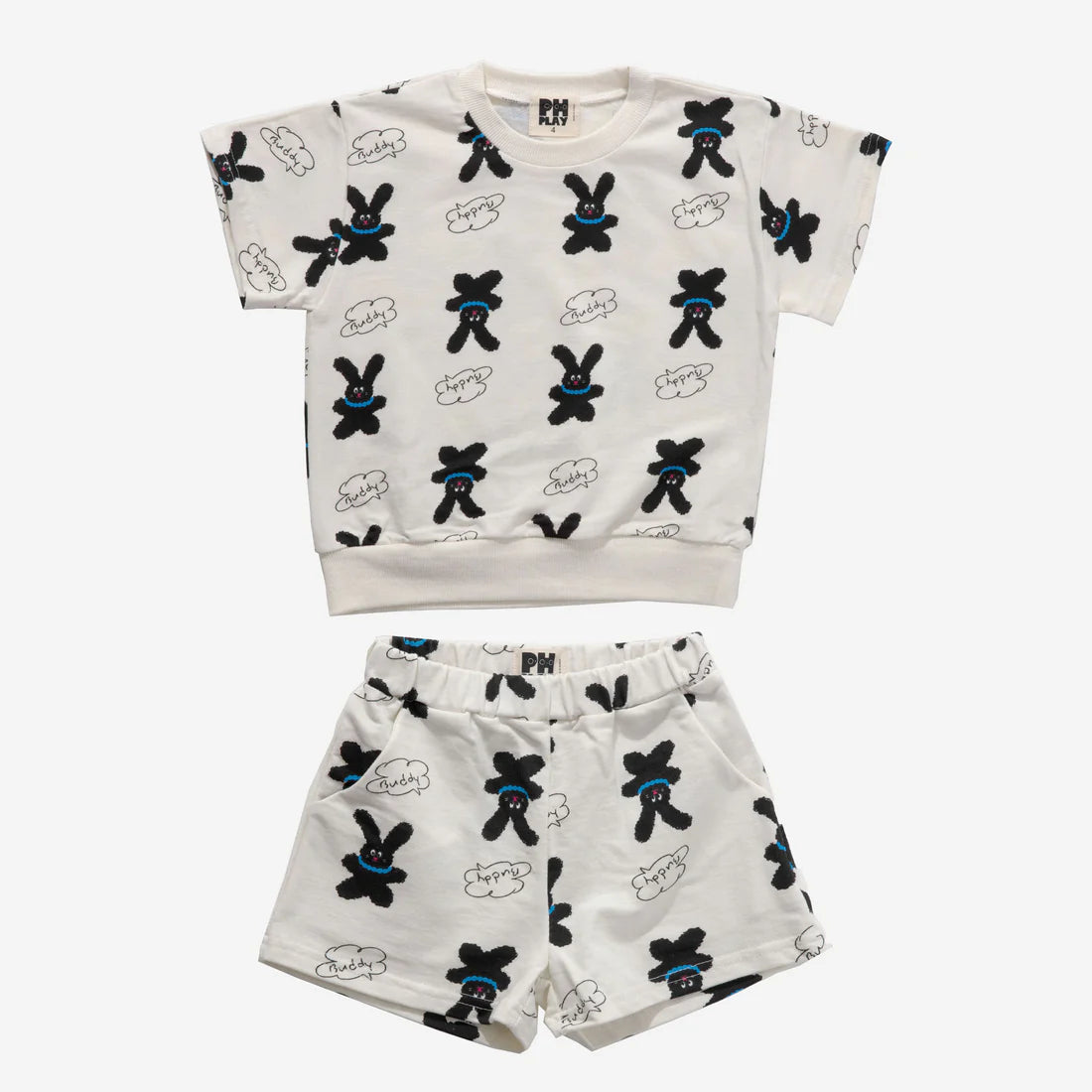 PETITE HAILEY CREAM/NAVY TEDDY PRINT SET