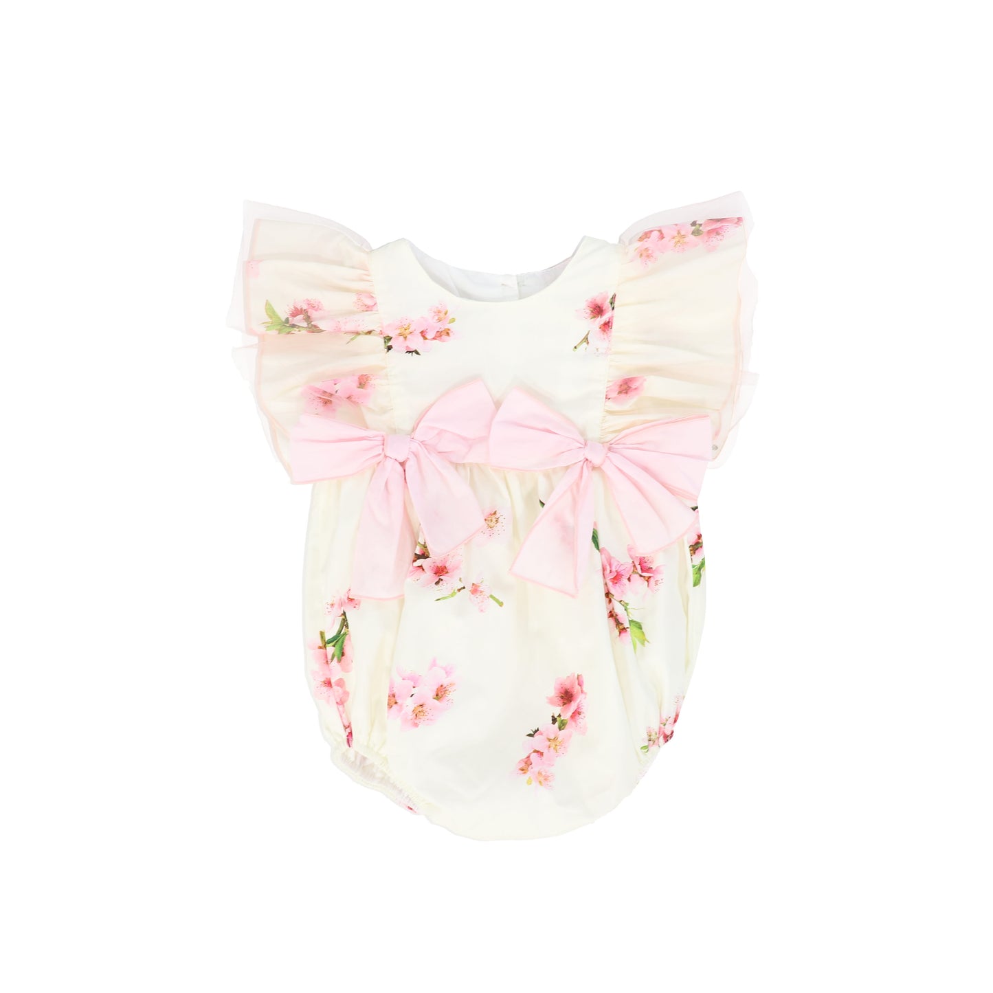 PHI CREAM/PINK FLORAL BLOSSOM DOUBLE BOW ROMPER [FINAL SALE]