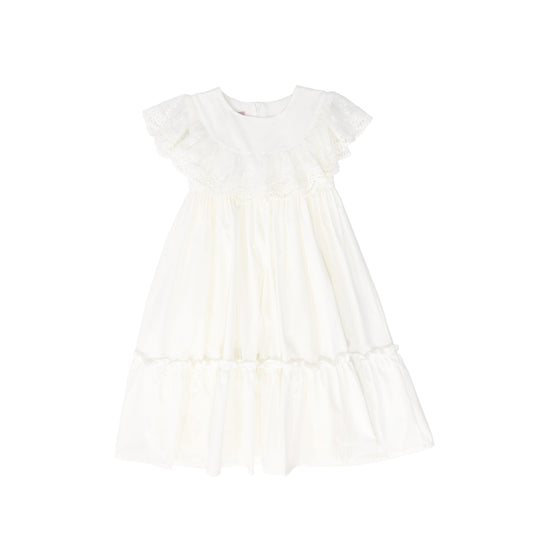 PHI WHITE LACE RUFFLE TRIM DRESS