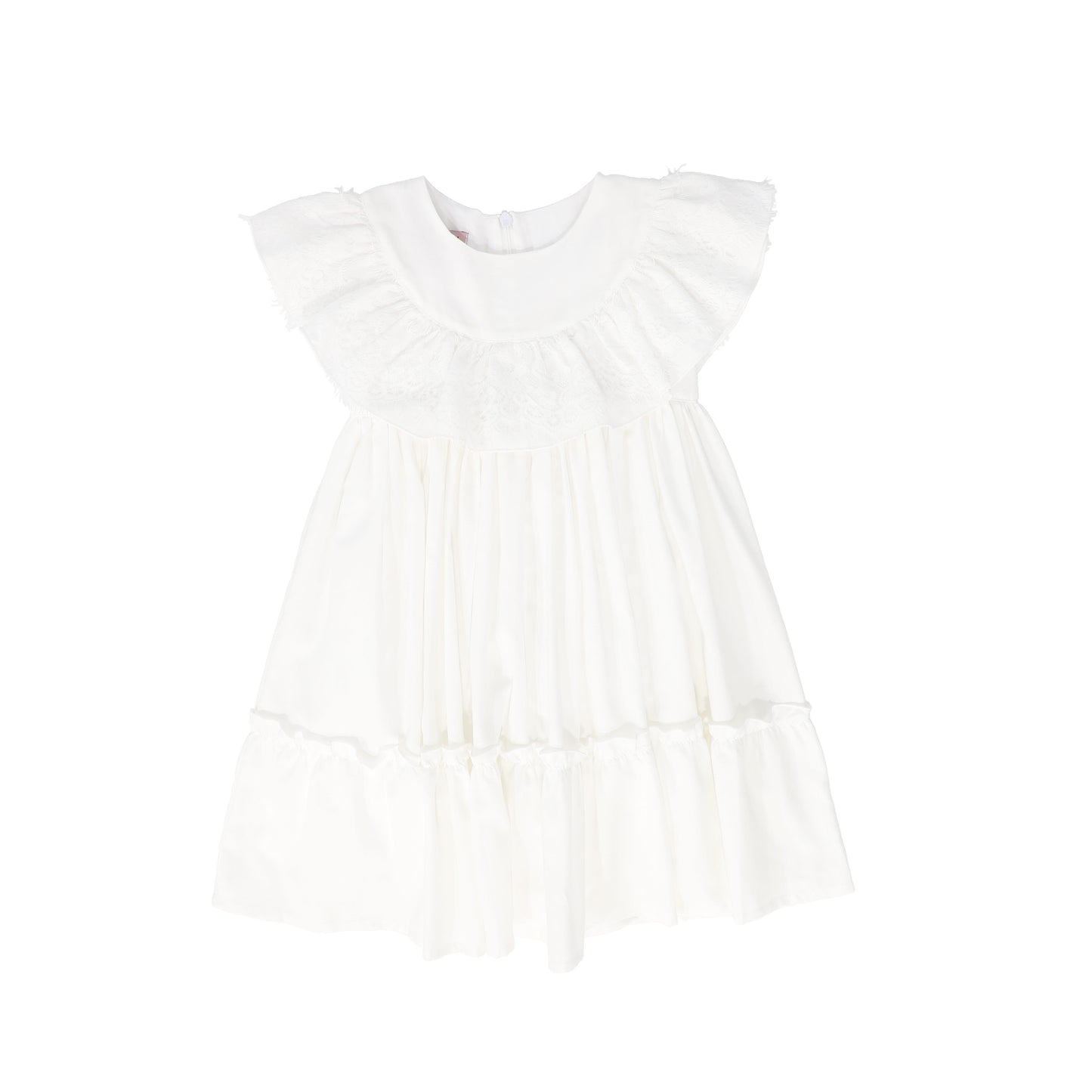 PHI WHITE FRAYED LACE RUFFLE TRIM DRESS [FINAL SALE]