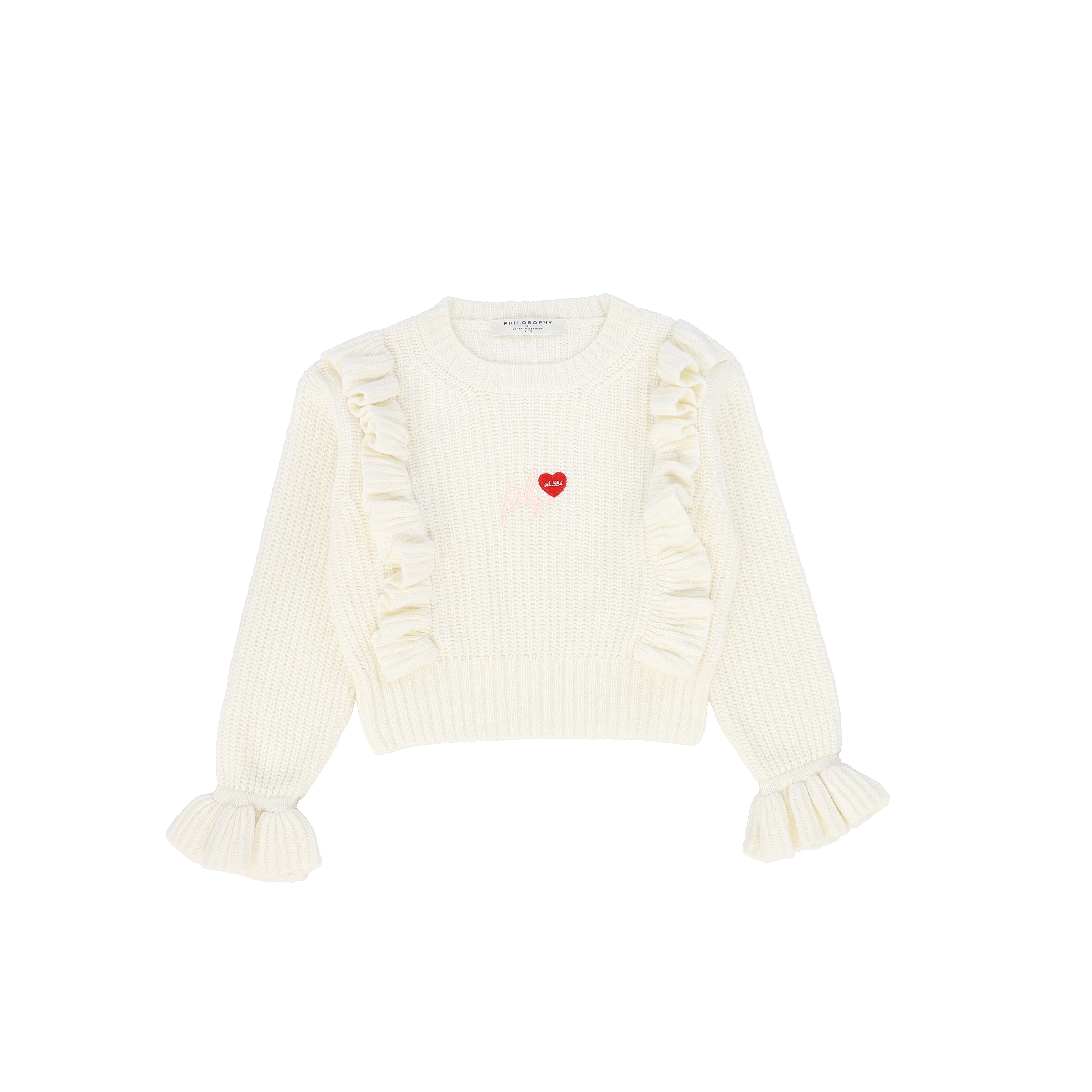 PHILOSOPHY CREAM CHUNKY KNIT RUFFLE TRIM SWEATER FINAL SALE Luibelle