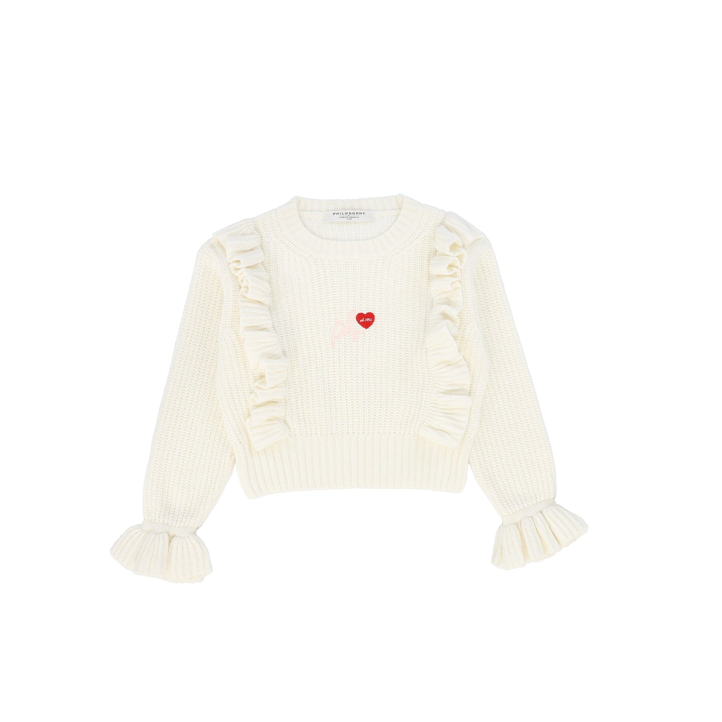 PHILOSOPHY CREAM CHUNKY KNIT RUFFLE TRIM SWEATER [FINAL SALE]