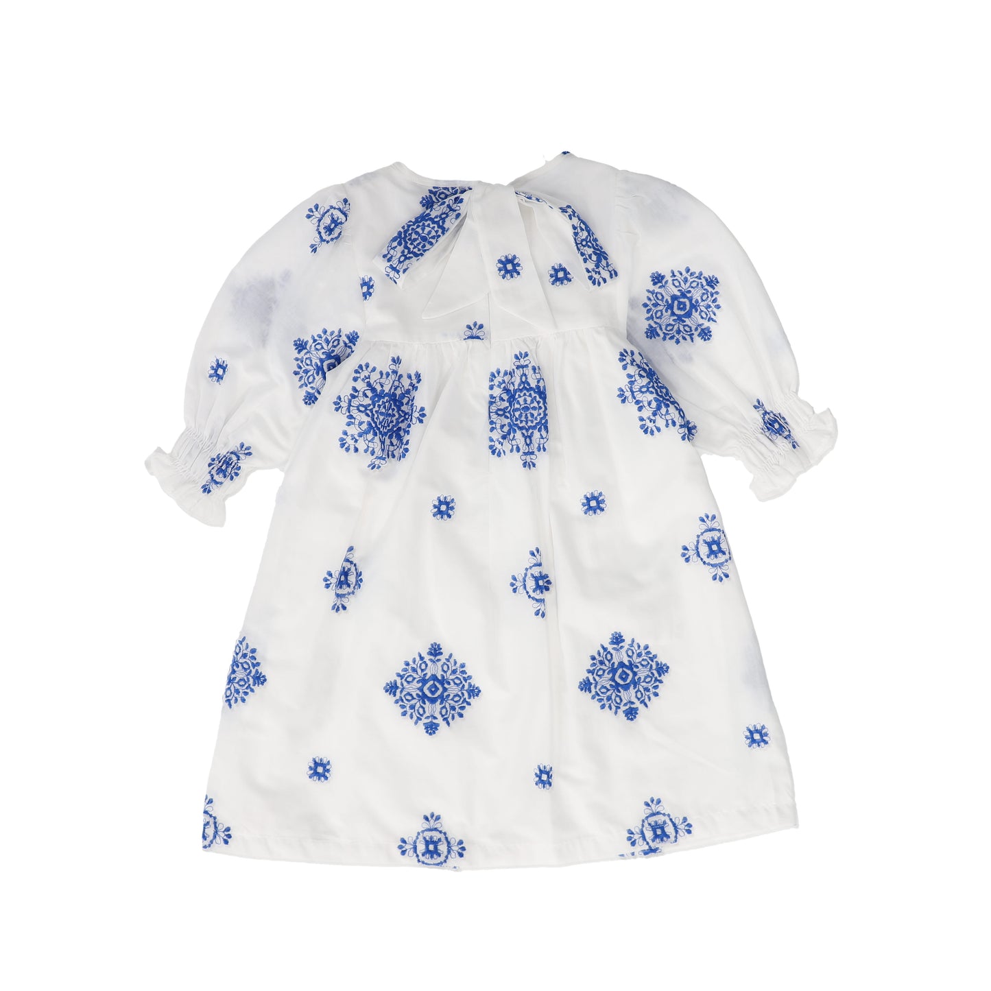 PICCOLA LUDO WHITE/BLUE EMBROIDERED DRESS
