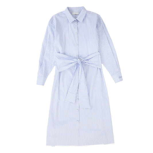 PHILOSOPHY BLUE/WHITE THIN STRIPED POPLIN SHIRT DRESS