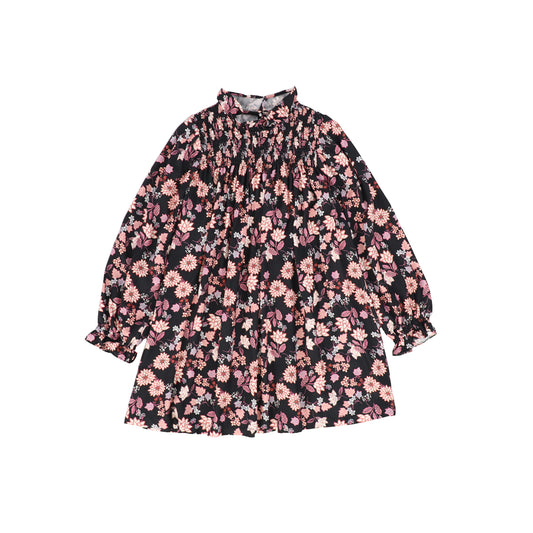 PICCOLA LUDO BLACK/PINK FLORAL SMOCKED DRESS [FINAL SALE]