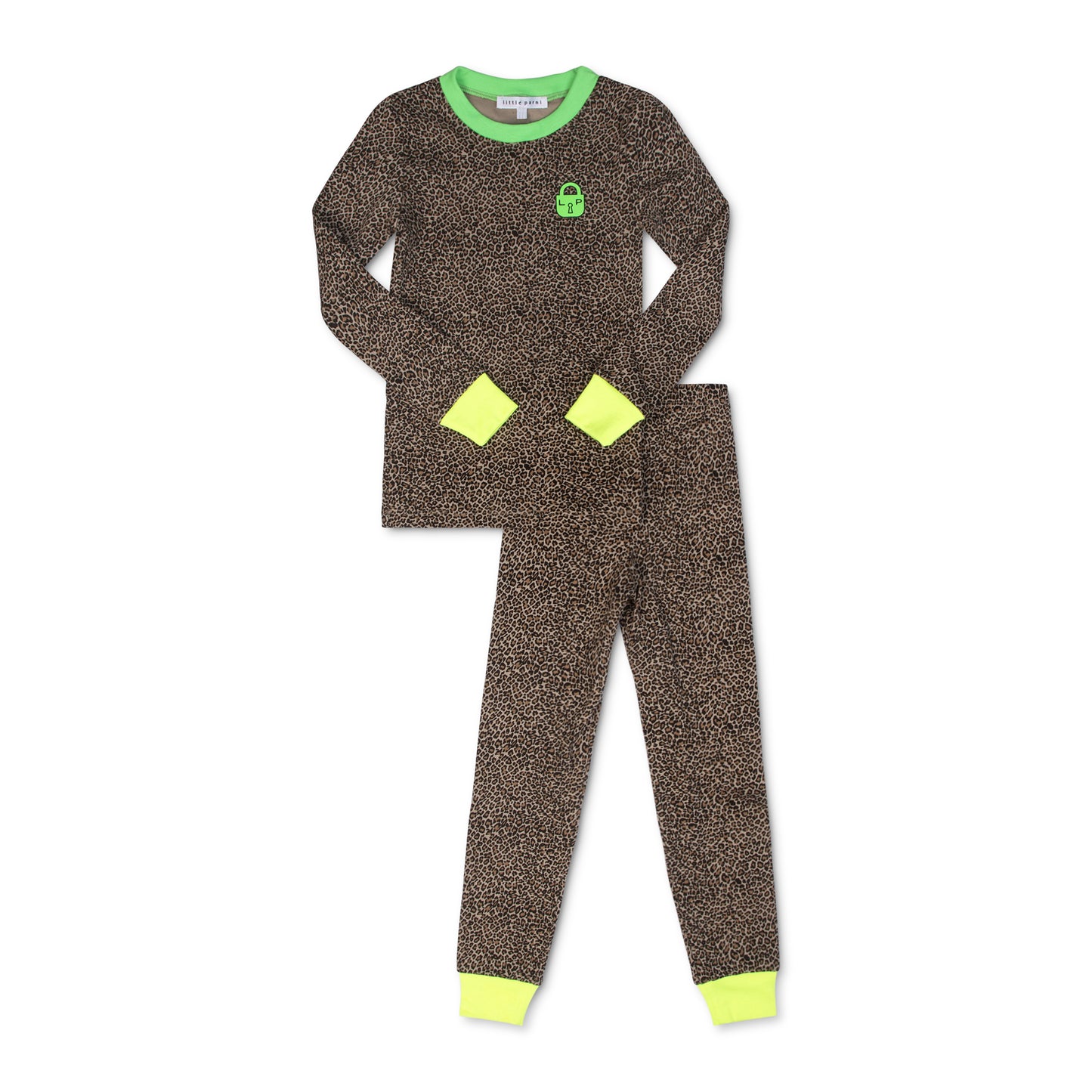 LITTLE PARNI LEOPARD/GREEN TRIM PAJAMA SET