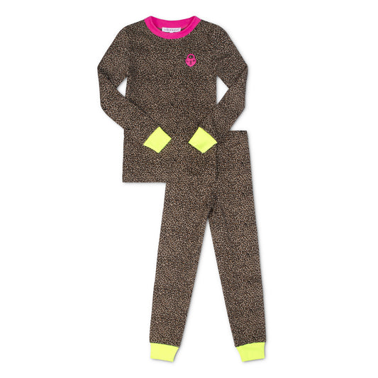 LITTLE PARNI LEOPARD/PINK TRIM PAJAMA SET